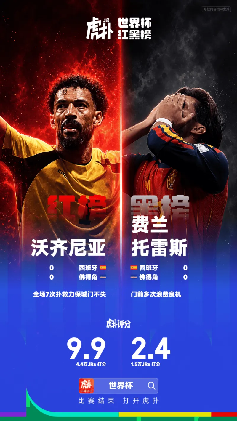 【世界杯红黑榜】沃齐尼亚化身叹息之墙，费兰多次错失良机